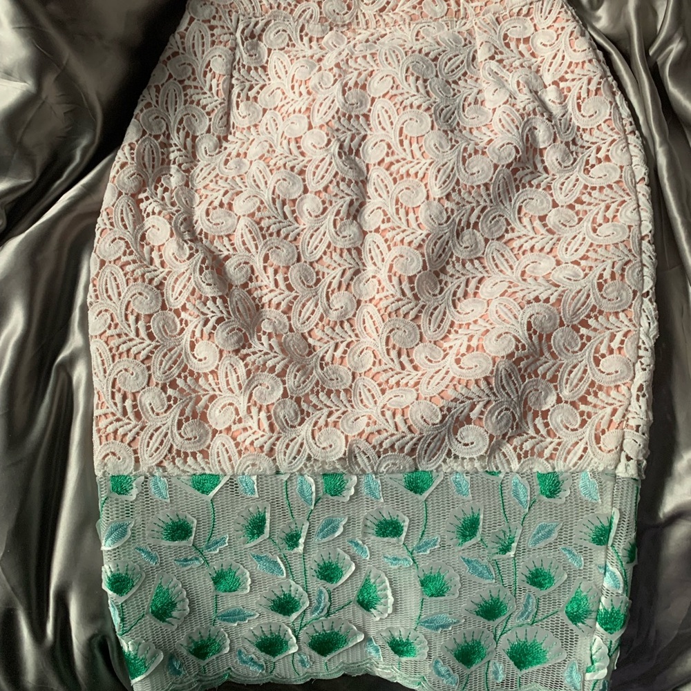 Endless Rose Lace Pencil Skirt in Cream and Green